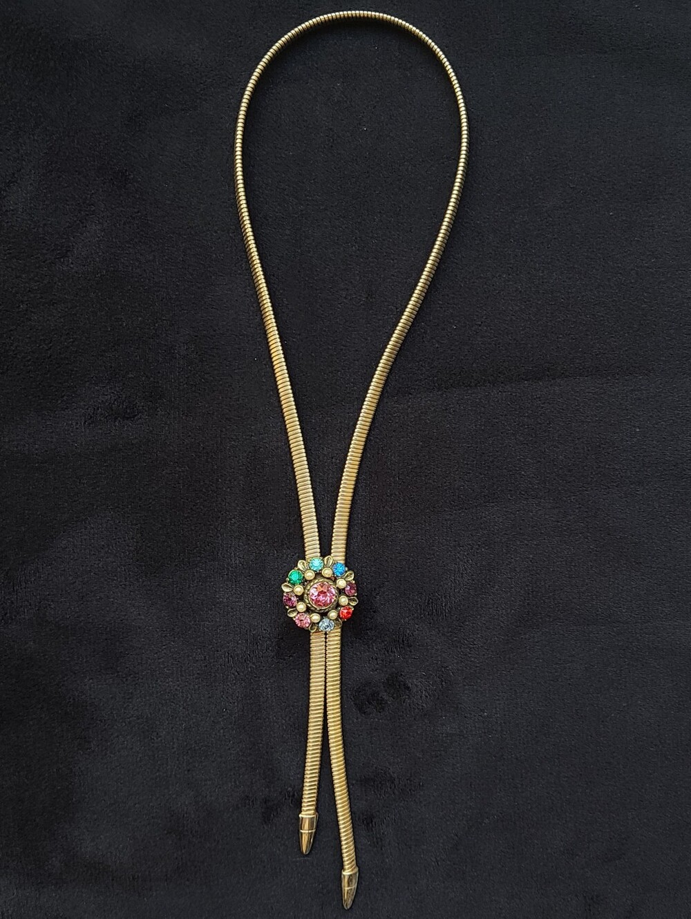 Vintage Bolo Tie Necklace With Rhinestones